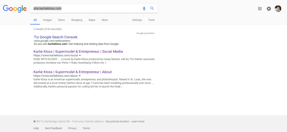 Google de-indexing karliekloss.com